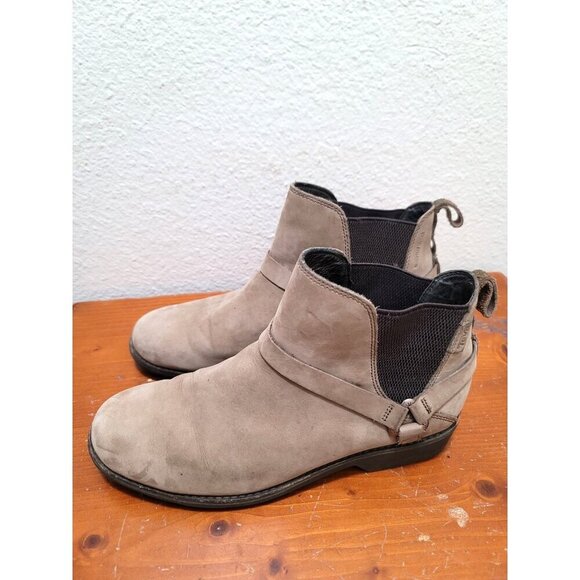 TEVA Tan Leather Chelsea Ankle Boots Waterproof Elastic Panels & Pull Tabs Size - Picture 4 of 13